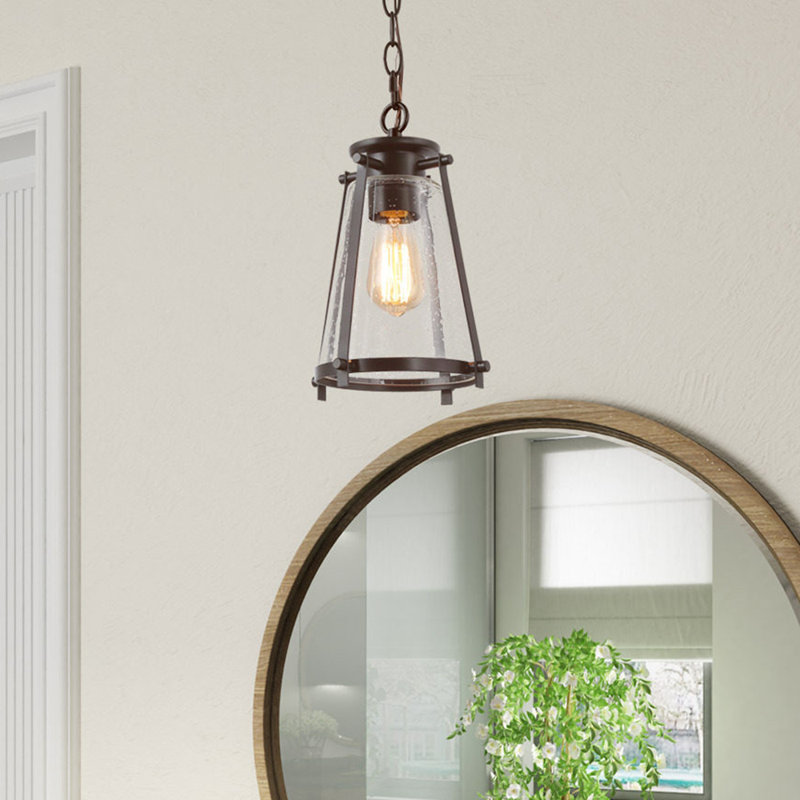 Luminaire suspendu simple en bronze à 1 lumière Ifill avec verre bullé Ifill