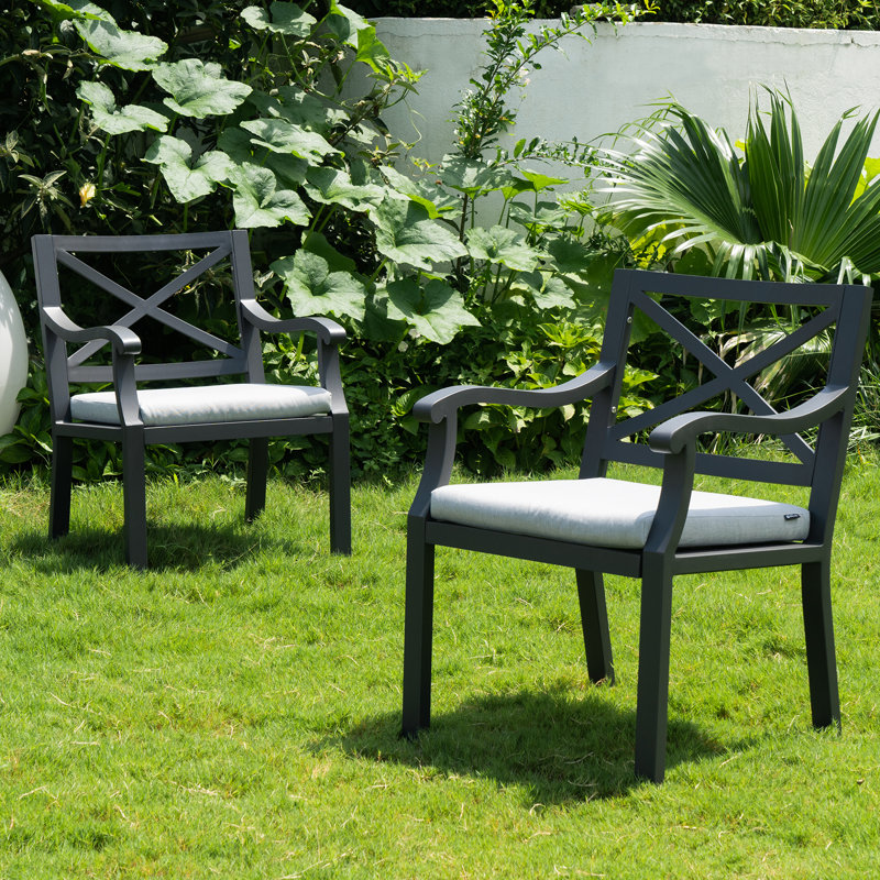 Ensemble de 4 chaises de salle à manger d'extérieur avec accoudoirs en aluminium, gris