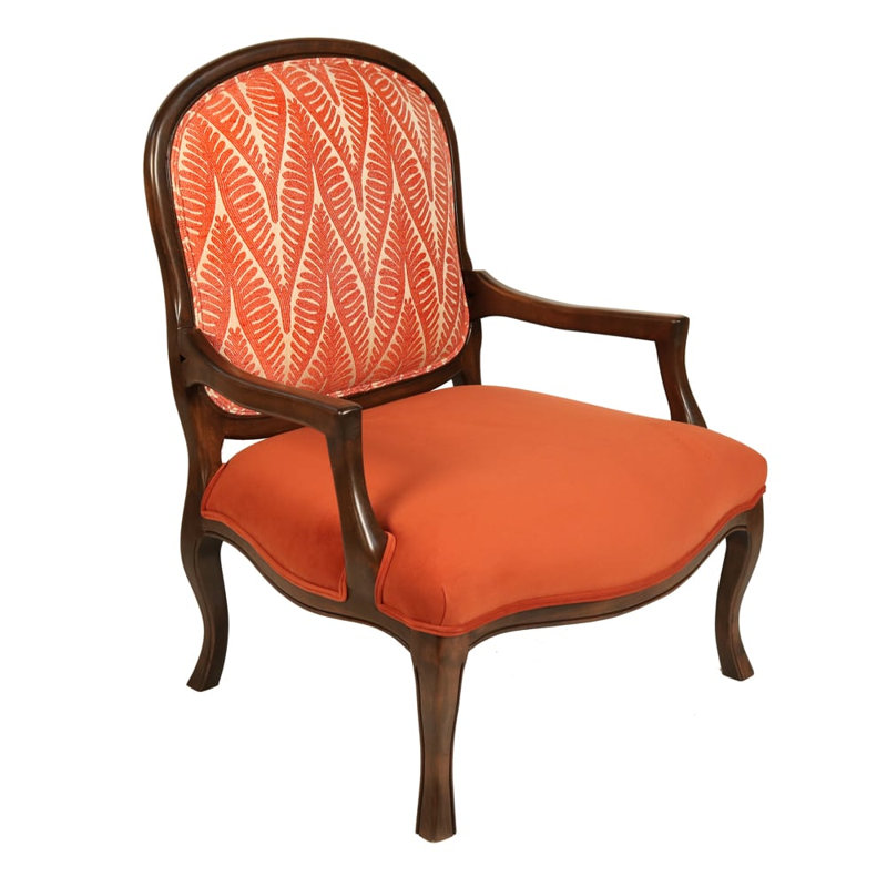 Fauteuil de 31,5 po de largeur Brenford, Polyester orange, Bois brun