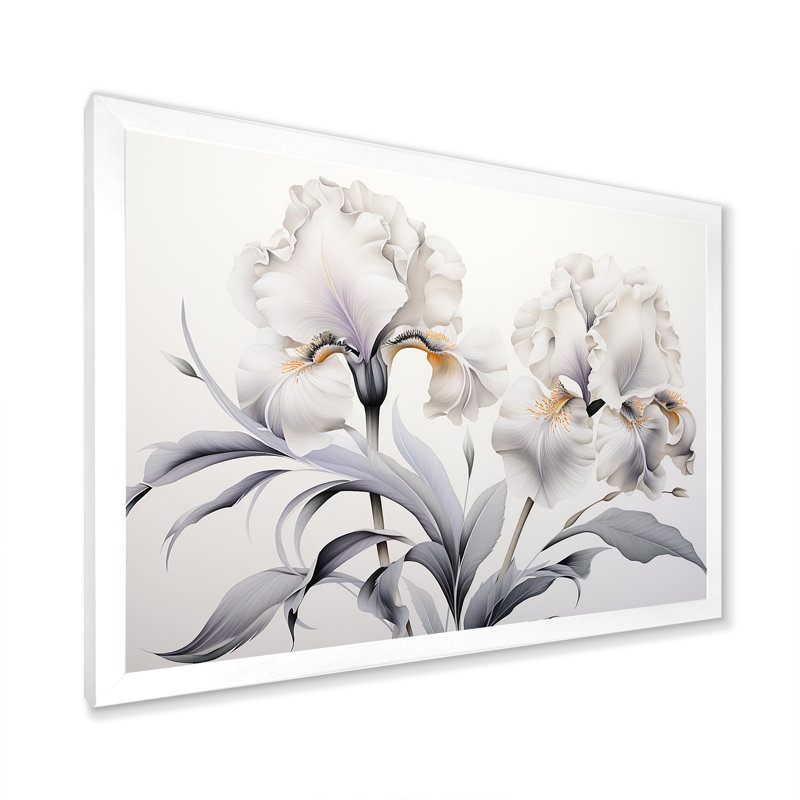 " Black And White Minimalism Irises ", White Single Picture Framed, 12" H x 20" W x 1" D