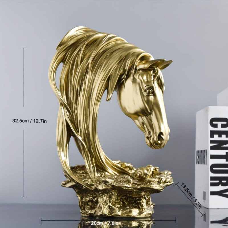 Décorative Horse Head Figurine Sculpture, Gold