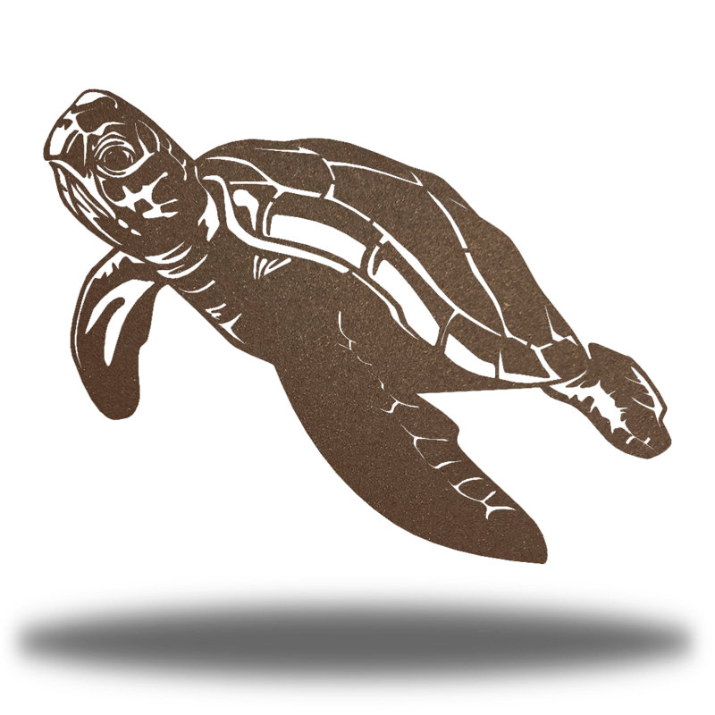 Décoration murale tortue de mer en métal, rouille, H 13 po x l 24 po x P 0,01 po