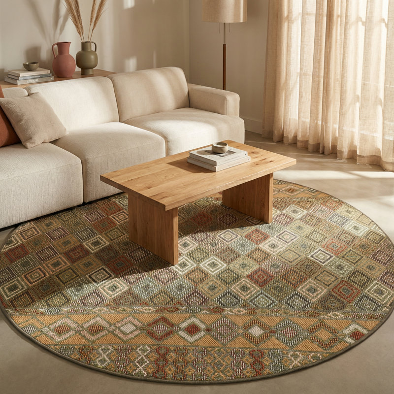 Jacquarius Moroccan Indoor / Outdoor Rug, Round 7'10"