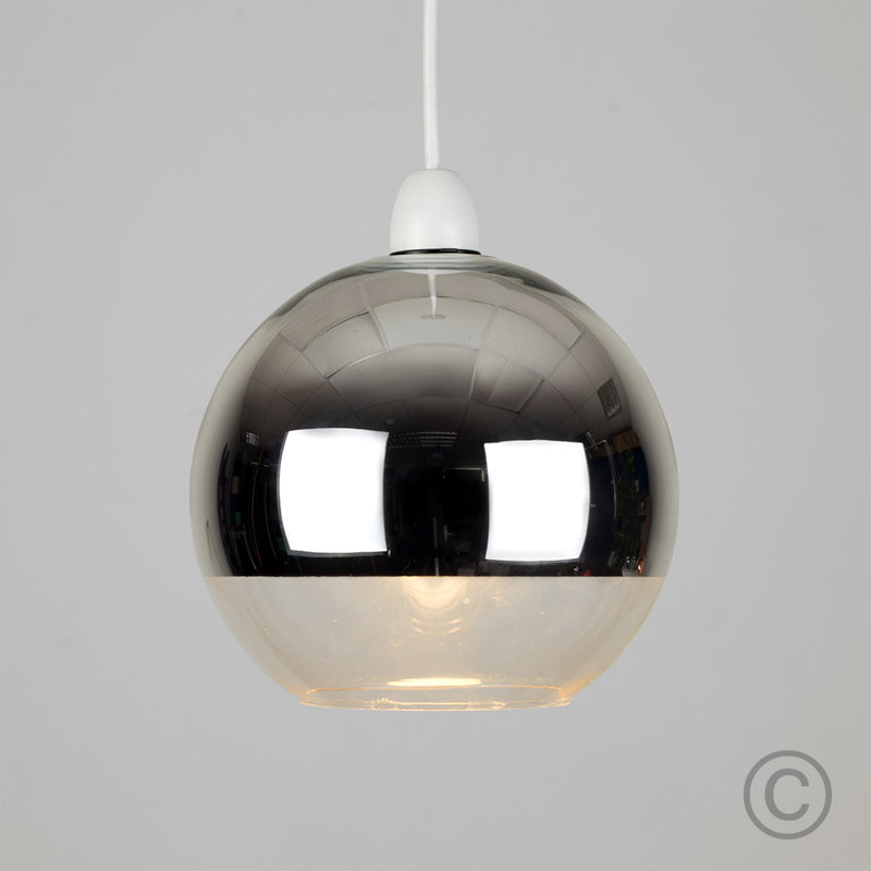 18cm H Glass Round Pendant Shade ( Clip On ), Silver
