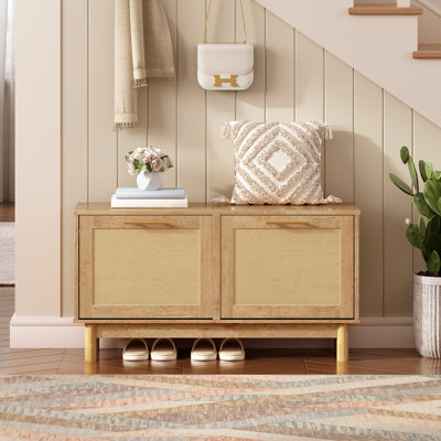 8 Pair Shoe Storage Bench, Entryway Bench with 2 Flip Drawers