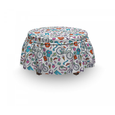 Bicycle Retro Hipster Lifestyle 2 Piece Box Cushion Ottoman Slipcover Set