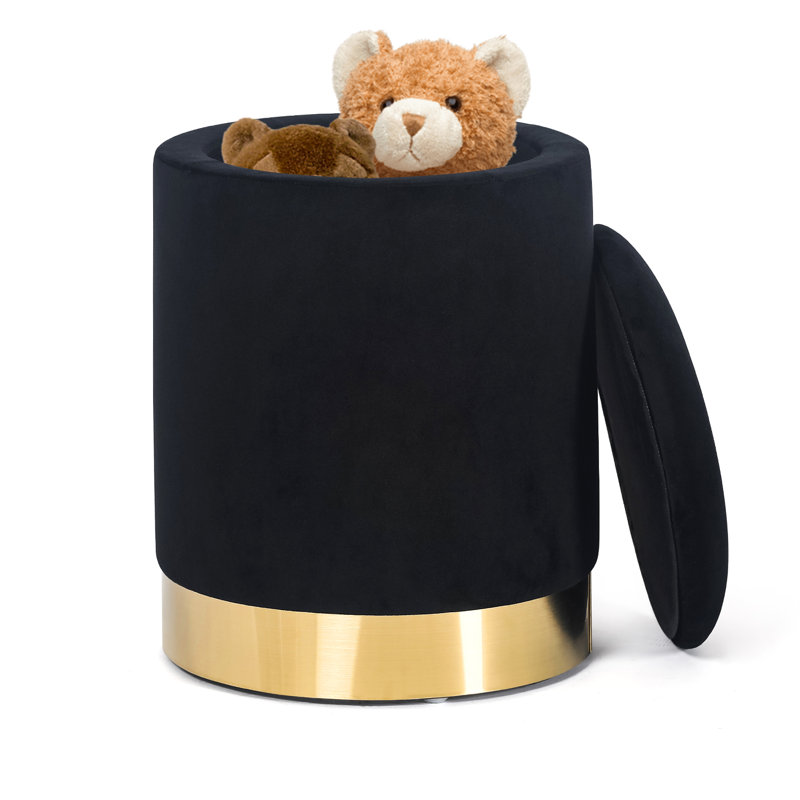 Round Storage stool, Black Velvet, Gold