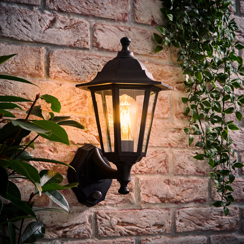 Mcmahan Outdoor Wall Lantern with Dusk to Dawn, Black, 35.5cm H x 17cm W x 21cm D, Warm White