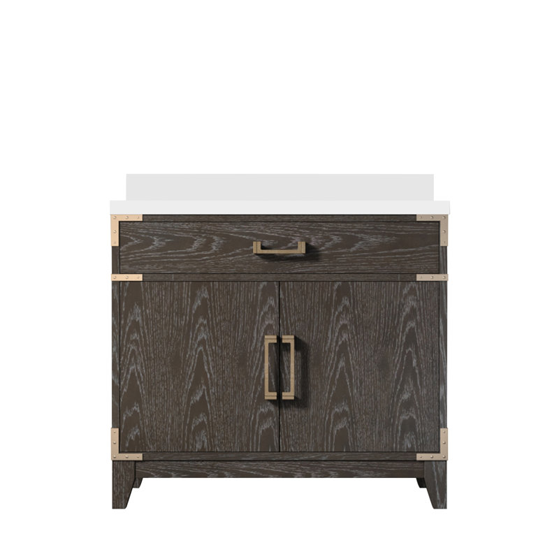 Plateau de meuble-lavabo simple Laurel, Chêne brun, Marbre de Carrare blanc, 36"