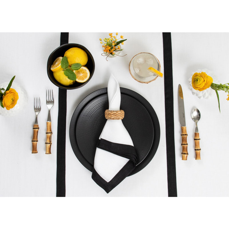 Classic - 100% Pure Linen Dinner Napkins, Black/White