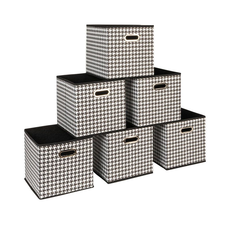 Fabric Storage Bins 6 Piece Set, Houndstooth White and Black