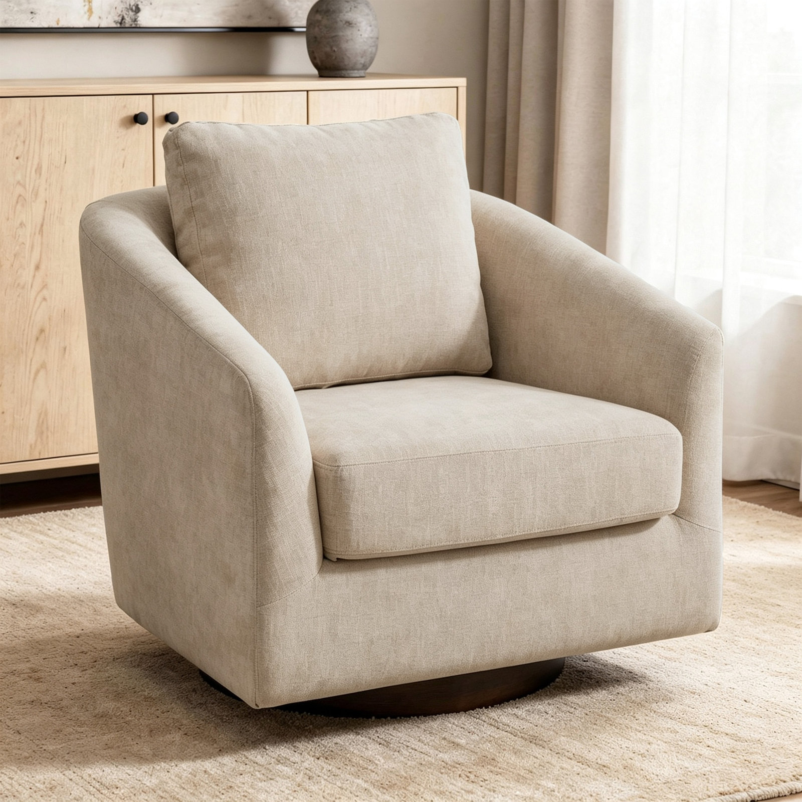 Upholstered Swivel Accent Chair, Sand
