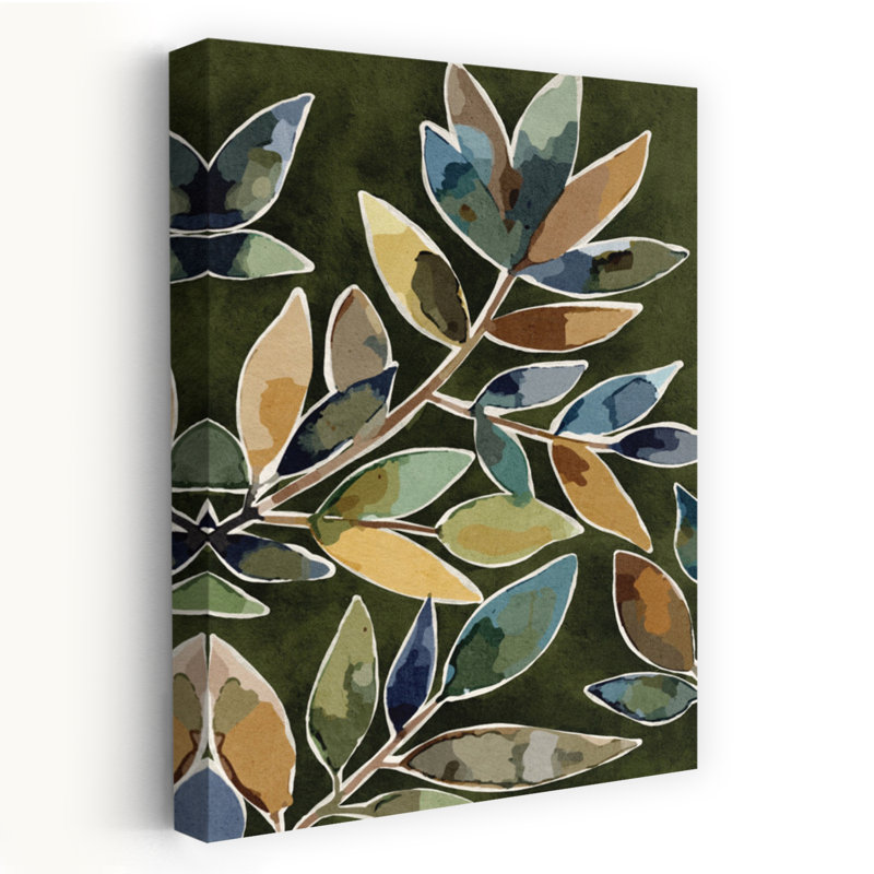 Emerald Floral 1 abstrait contemporain, plante naturelle, art mural, 24" H x 16" W