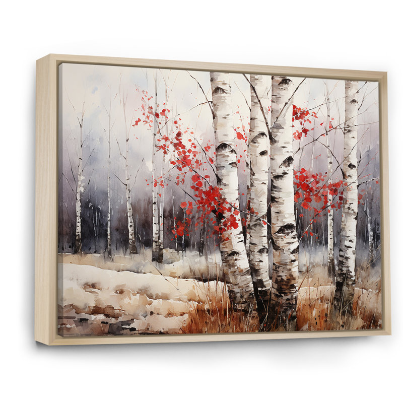 Bois de bouleau blanc et rouge en hiver III - Art mural bouleau, 30" H x 40" W, Cadre naturel flottant