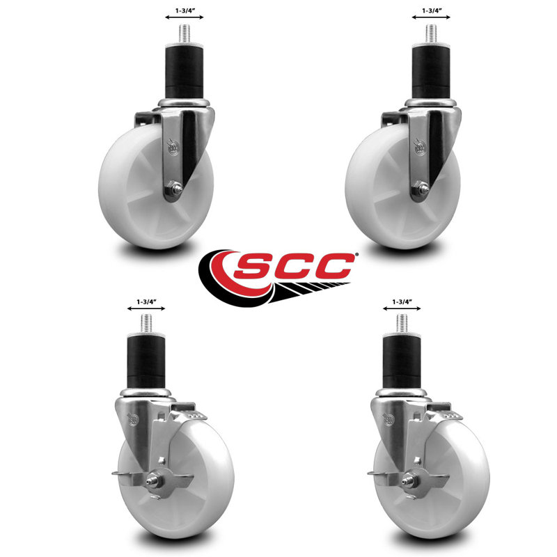 Ensemble de roulettes extensibles en nylon pivotant à roue pivotante de 1 3/4 po 2 freins SCC