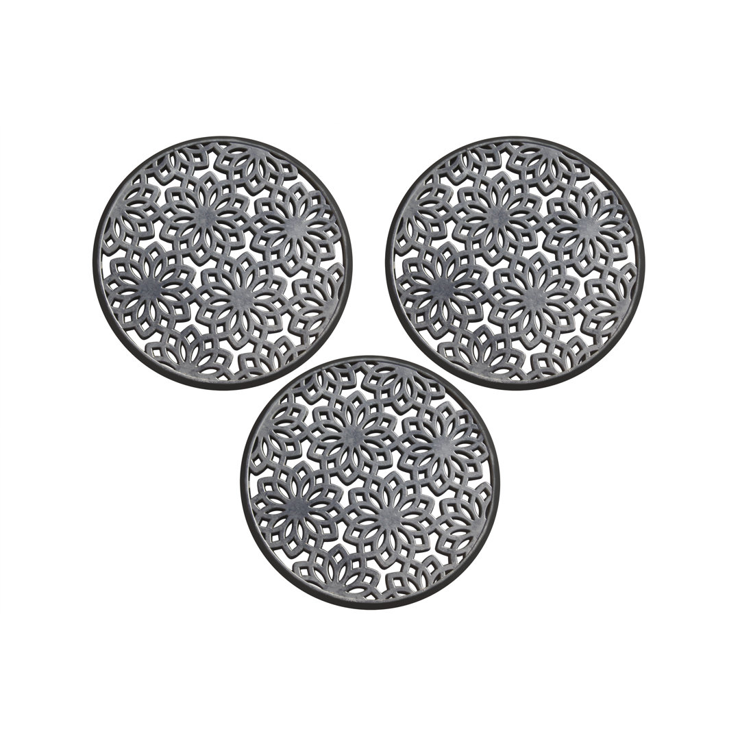 Alora Rubber Multi Functional-Garden Stepping Stone Mat, Round, Black Set of 3 - 14" X 14" Lark Manor™