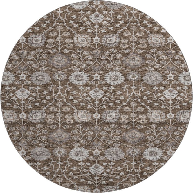 Premium Machine Washable Gurubaksh AMF1155 Floral Rug, Round 8'