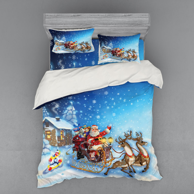 Ensemble de housse de couette d’image imaginaire pour père noël avec renne et jouets