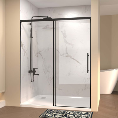 60" W × 72" H Single Sliding Shower Door,5Mm Fixed Glass And 6Mm Sliding Glass Frameless , Clear Tempered Glass, Stainless Steel Handle