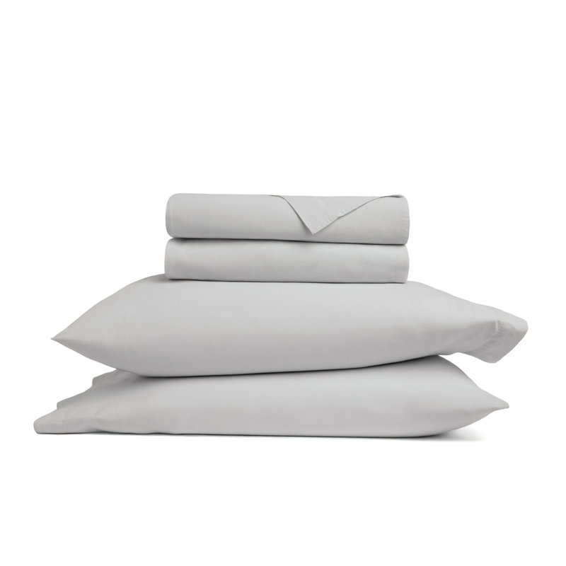 100% Cotton Percale Brushed & Washed 4 Piece Sheet Set, Twin Sheet Set with 1 Pillowcases, Light Gray