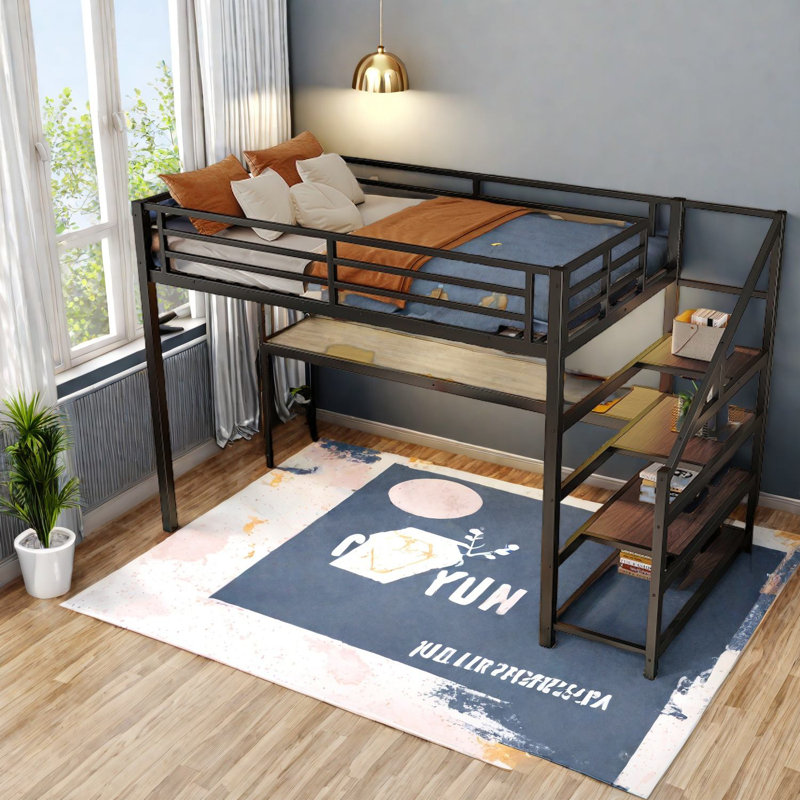 Space-saving Twin Xl Loft Bed, Metal & Mdf Frame, Modern Multifunctional Design
