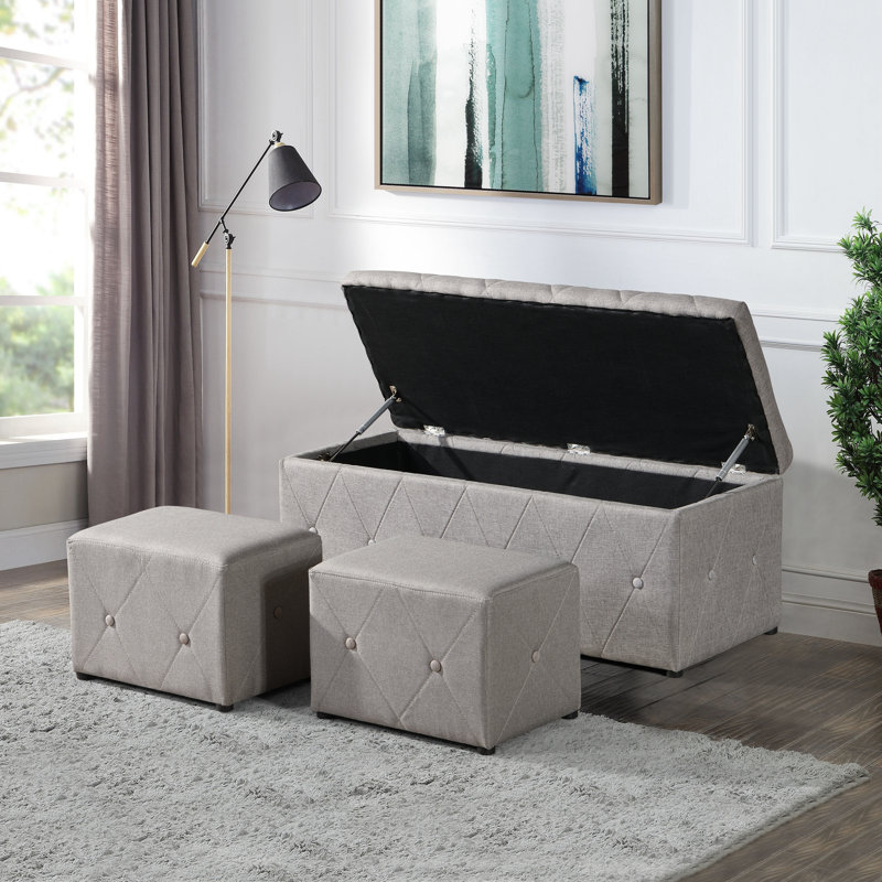 Banc de rangement rembourré en lin Jamesryan