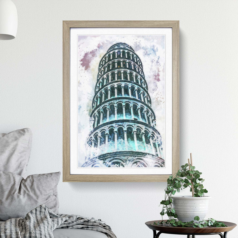 The Leaning Tower of Pisa in Italy in Abstract - Picture Frame Painting Print, Oak Framed, 36cm H x 27cm W x 2cm D