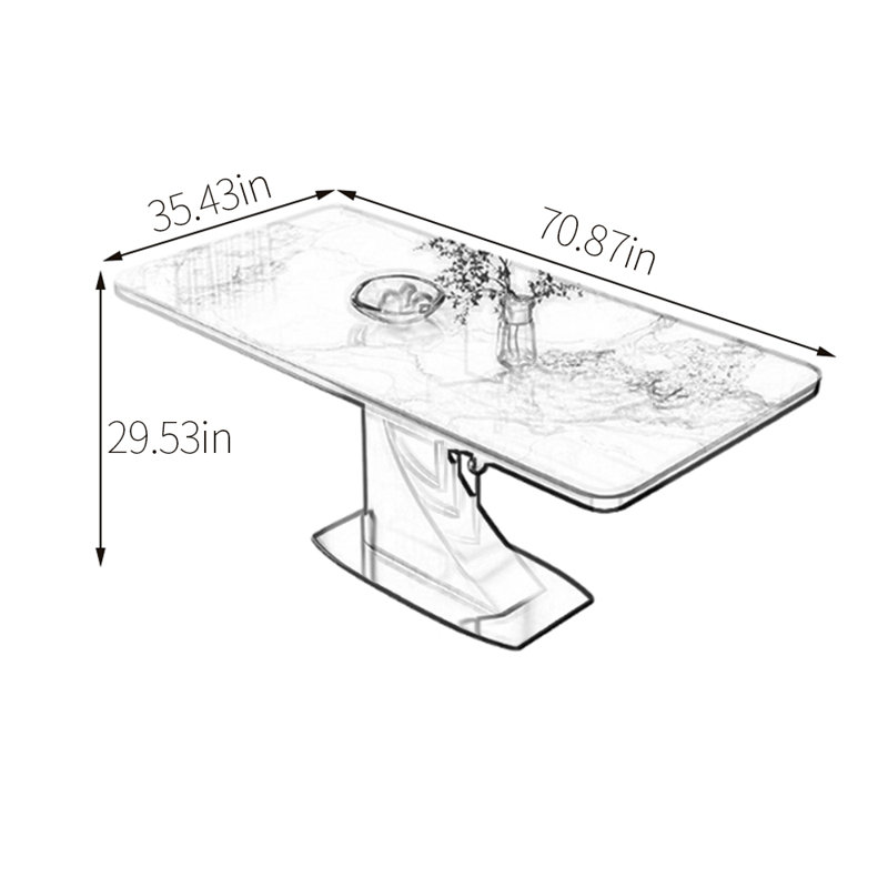 Sintered stone high-end dining table, 29.53"H x 70.87"L x 35.43"W, White