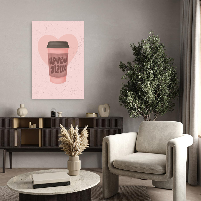 «Pink Latte Love», art mural contemporain romantique, H 36 po x l 24 po