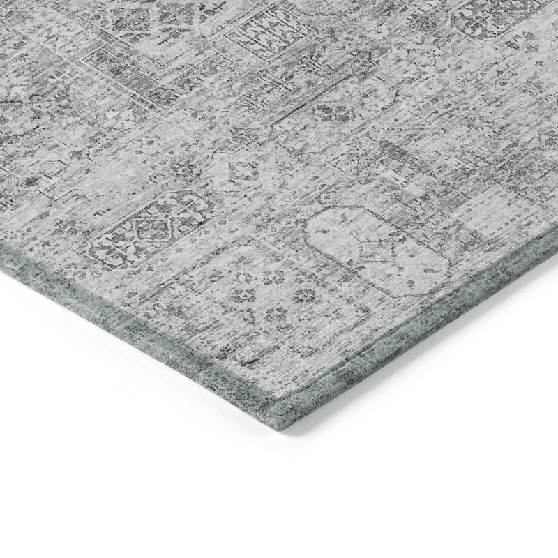 Tapis floral lavable d'intérieur 9 pi x 12 pi argenté
