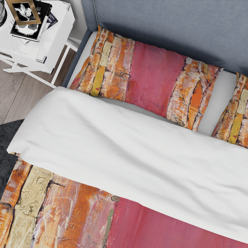 Glamour Composition of Red and Gold - Ensemble de housse de couette moderne Mid-Century - Microfibre de polyester