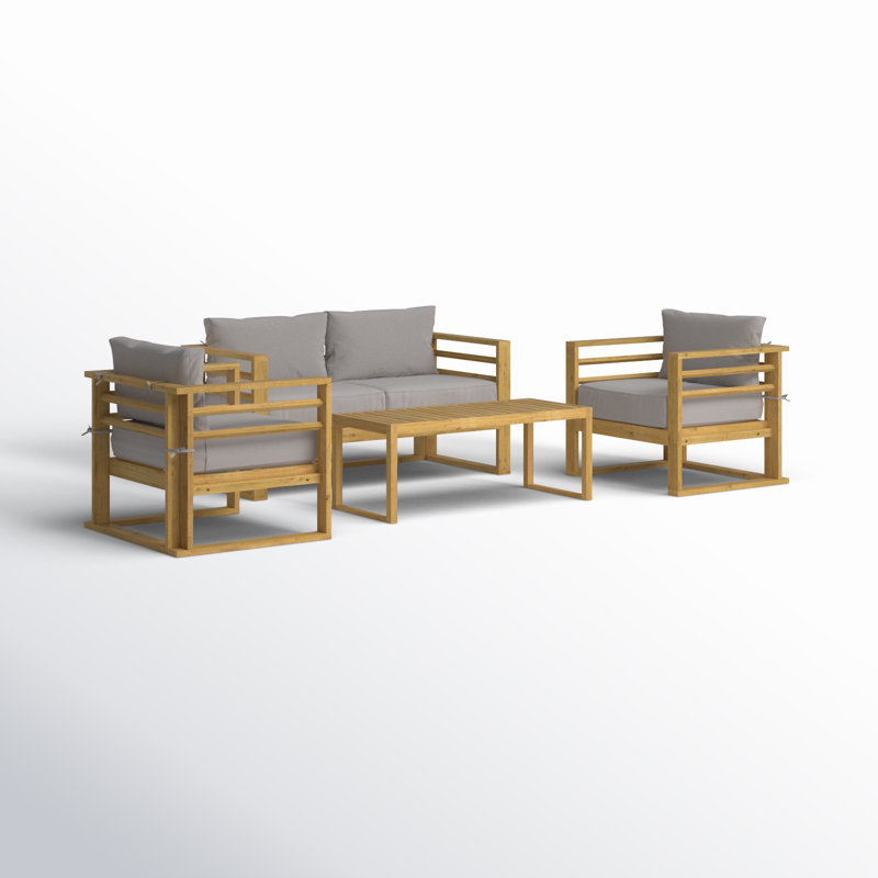 Eugeney Teak 4 - Person Patio Conversation Set with Cushions
