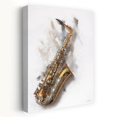 Saxy Horn I - Contemporary  Modern Farmhouse Saxophone Brass Instrument Jazz Theme Art