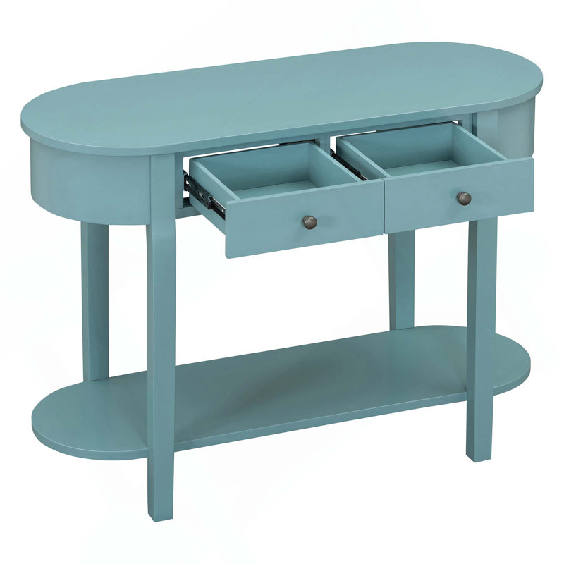Elegant Retro Console Table With Curved Design & Smooth Glaze, Turquoise Green