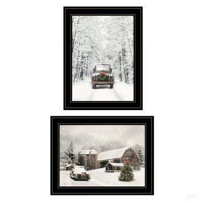 Antique Christmas 2-Piece Vignette By Lori Deiter, Handcrafted With Black Frame For Elegant Home Decor