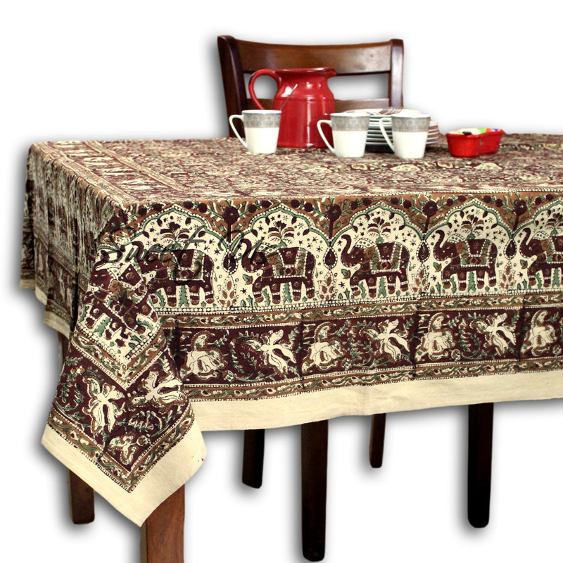 Tapisserie éléphant en coton kalamkari floral