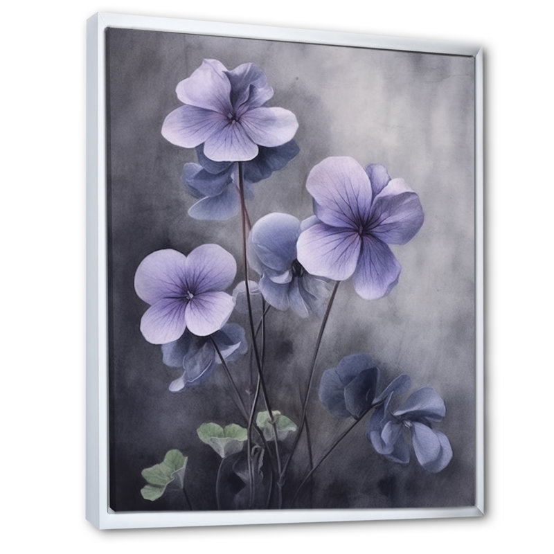 Mauve gris, violettes, rêve I - art mural floral, H 32 po x l 24 po x P 1 po, Cadre flottant blanc