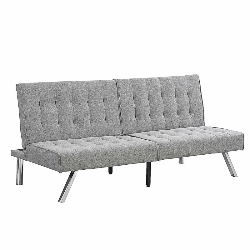 Structure en bois, pieds en acier inoxydable, futon, canapé gris
