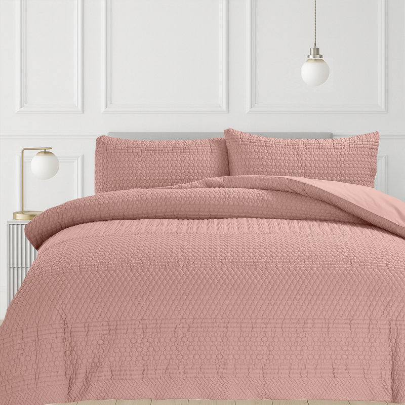 3D Embossed Allover Pattern Paloma Duvet Set, Single Duvet Cover Set, 2, Pink