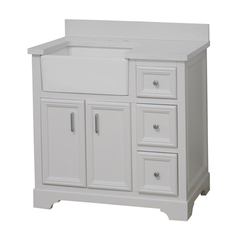 Emiliano 36'' Single Bathroom Vanity with Top, Quartz, White