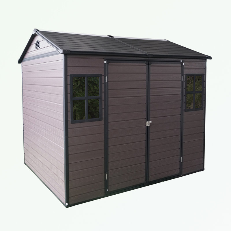 Outdoor Storage Waterproof shed with Floor, Two Windows and Lockable Door, Brown, 85" H x 96" W x 75" D
