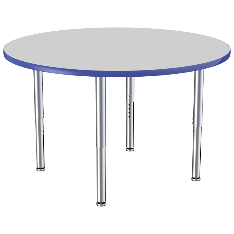 Table ronde thermofusionnée 48 po avec super pieds réglables - gris / bleu / argent, Grey, Blue, Silver
