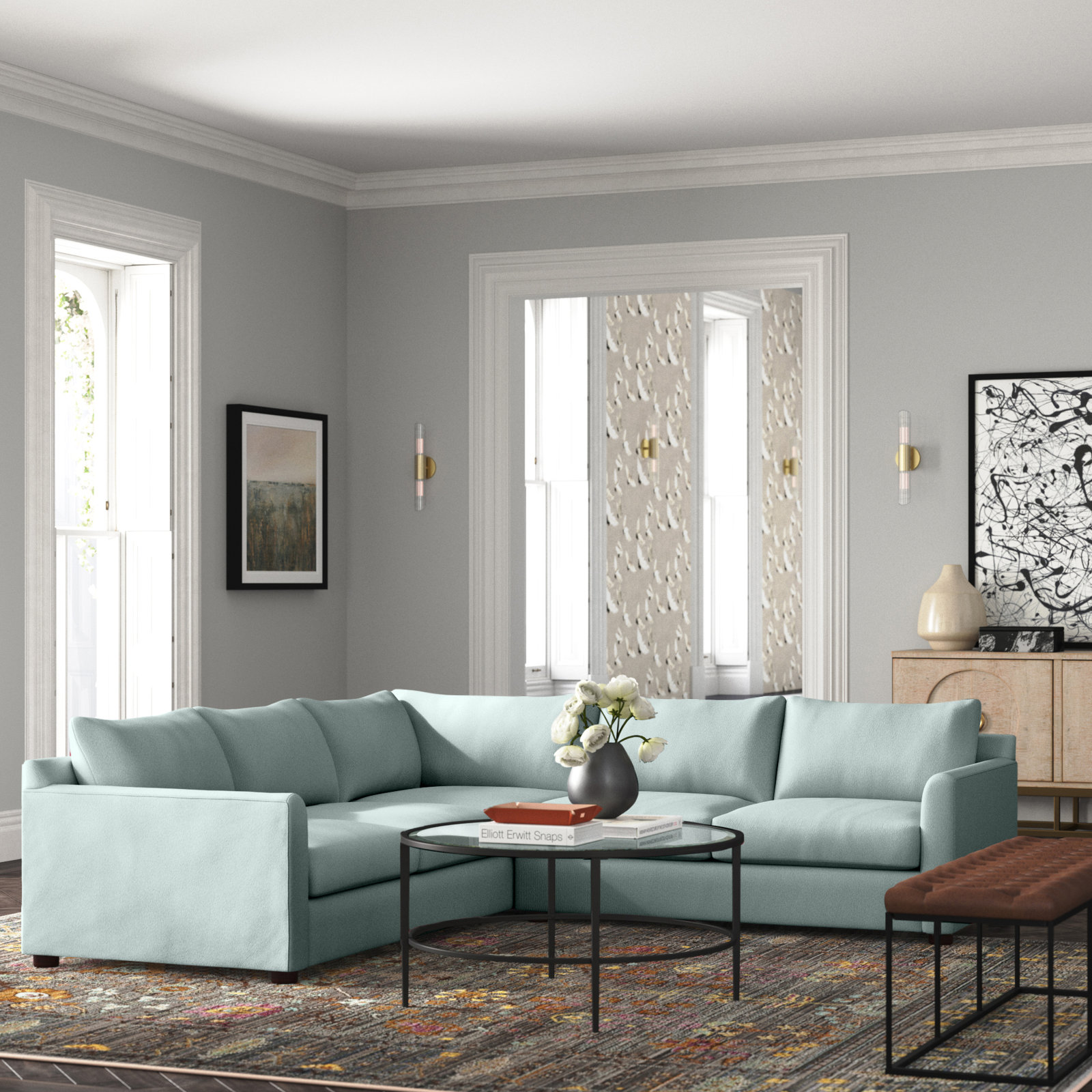 Cecelia Upholstered L-Sectional, Bayou Spray Canvas, Right Hand Facing