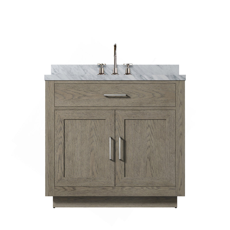 Ensemble de meuble-lavabo et de robinet en marbre de chêne gris Carrara, Gris