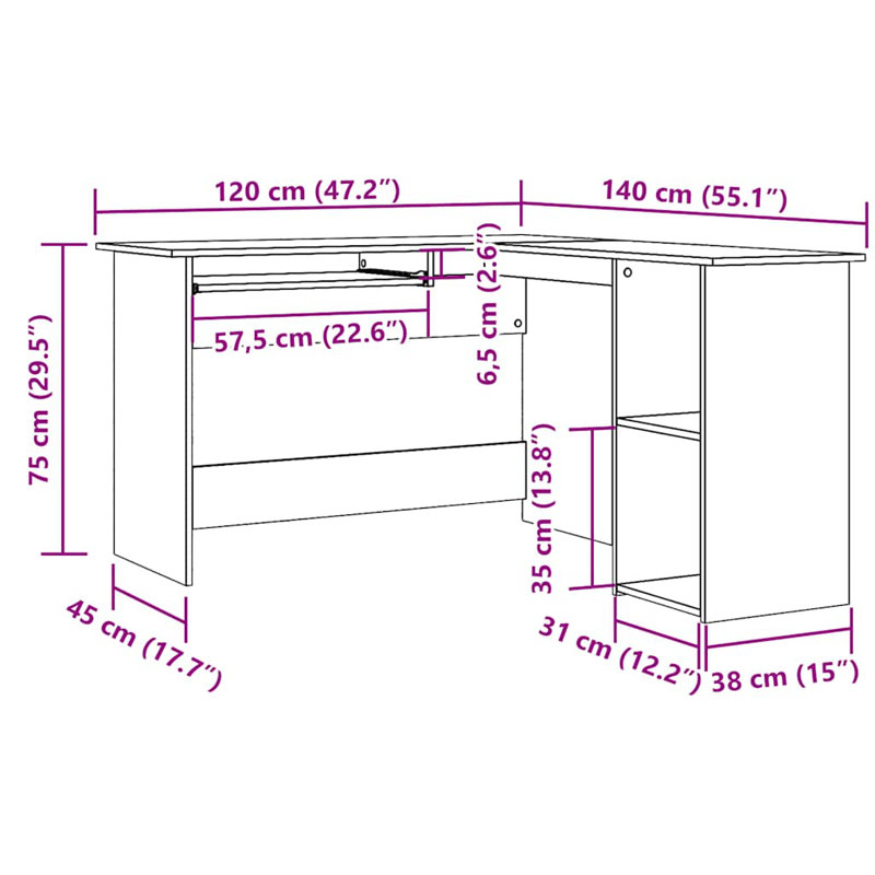 Corliss Corner Desk Computer Desk Study L-shaped Desk Table Engineered Wood, Old Wood