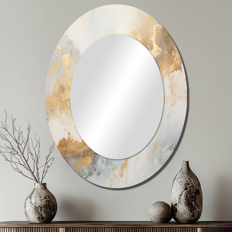 Gold And White Magic Marble Geode III - Marble Large Mirror, Gold Unique Wall Mirror Decor, Printed Metal Art, 40" x 30"