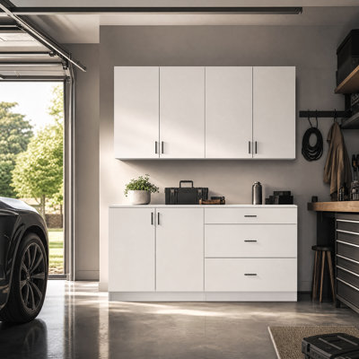 Grande armoire de rangement avec 3 tiroirs et tablettes réglables - Organisateur polyvalent blanc moderne pour le garage, le garde-manger et la maison