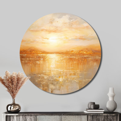 Bold Sunset Golden Collage II - Landscapes Round Metal Art