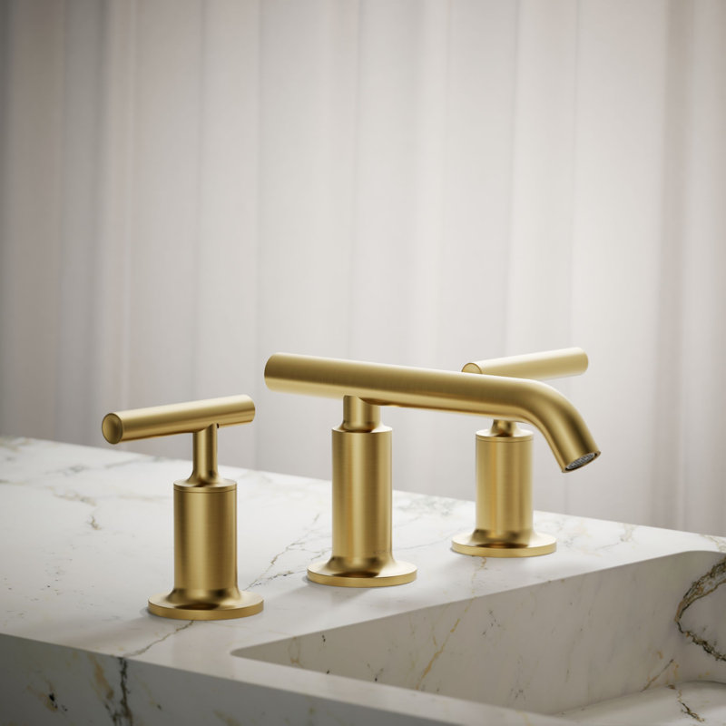 Robinet de salle de bain espacé avec ensemble de bonde Purist, Laiton brossé moderne éclatant