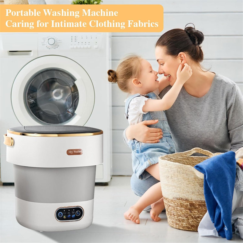 Portable Washing Machine, Foldable Mini Compact Washer with Dehydration & Drain Function, Blue Light Care for Underwear Baby Clothes Socks